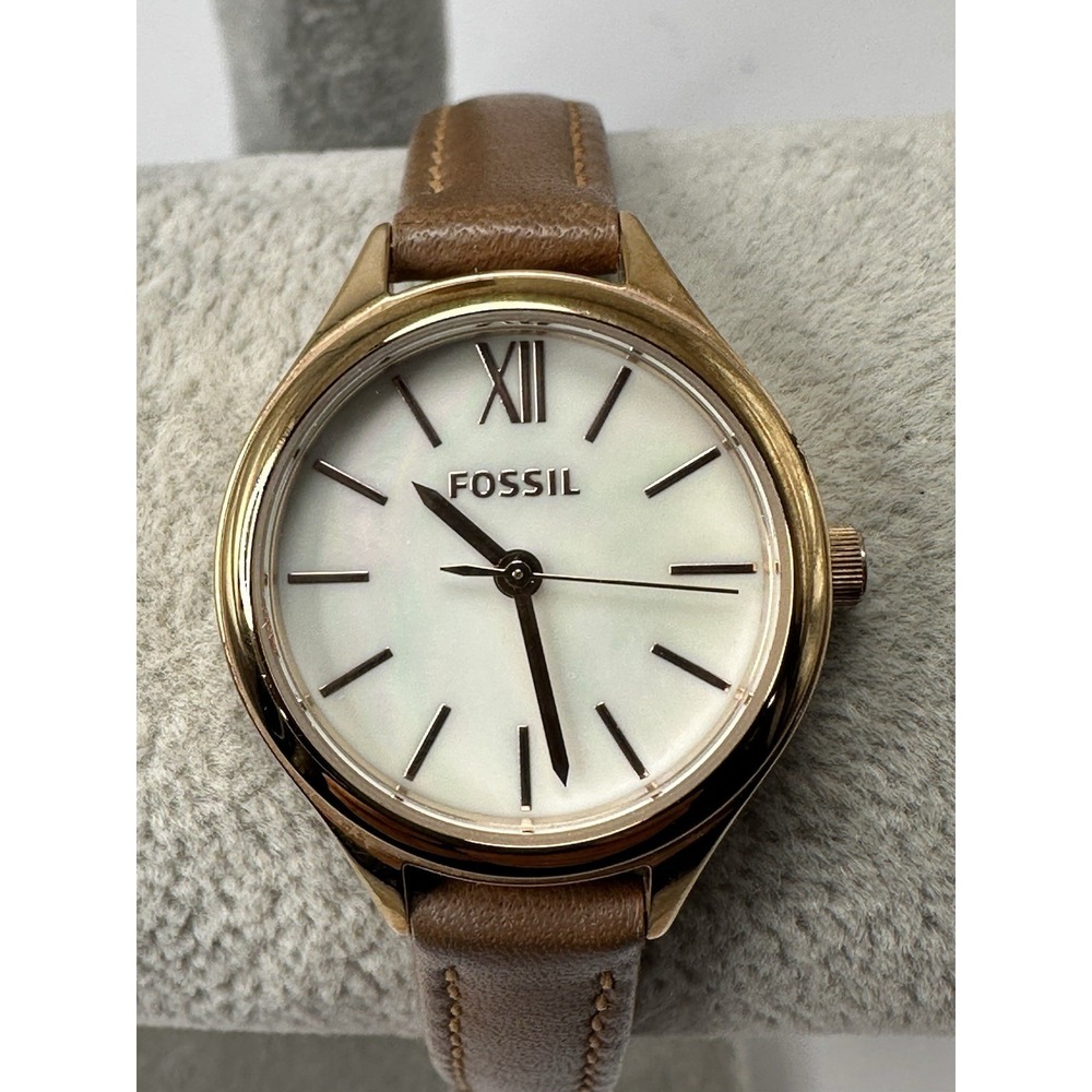 Fossil BQ3134 New Battery Ladies MOP Watch 26MM 7" Cut Leather Band K95